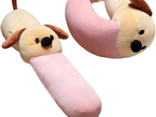 Cuddly Puppy Stuffed U-Shaped Neck Pillow Pug Dog Shape Travel Pillow Kawaii Plush Soft Head Support Travel Accessories for Airplane/Car/Train/Bus（20.8''）