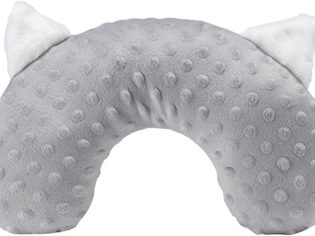 Cat Dog Travel Pillow – U-Shaped Pet Neck Support with Cute Cat Ears – Soft Grey Minky Dot Plush for Small Pets