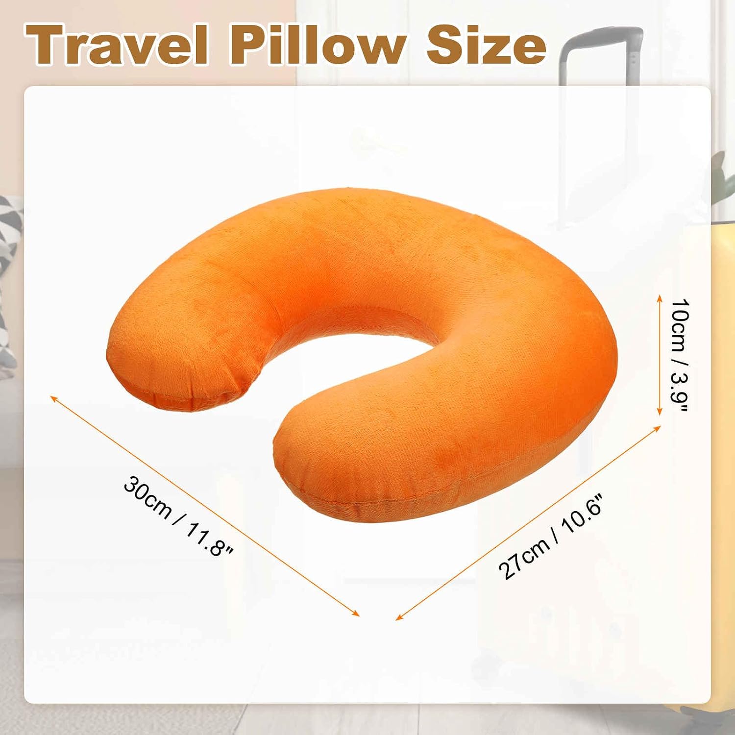 2pcs Inflatable Travel Pillow Airplane Neck Pillow Plush U-Shaped with Removable Washable Cover Blow Up for Office Sleeping Neck Chin Lumbar Support, Orange - Image 2