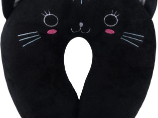 Travel Pillow for Kids, Cute Animal Neck Pillow Support U Shaped Cushion Plush Soft Rest Reading Pillow Sleeping Pillow for Airplane Train Car (Black Cat)