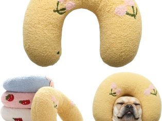 U-Shaped Calming Pillow for Cats and Dogs - Super Soft Plush Fabric, Cozy Headrest, Neck Support for Deep Sleep, Kitten Headrest, Pet Bed (Yellow)