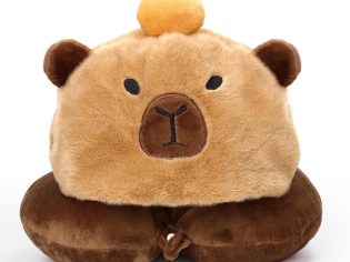 Capybara U-Shaped Travel Pillow with Hood,Neck Headrest Plush Pillow,Hooded Sleeping Supplies Neck Chin Support Stuffed Animal Pillow for Airplane Train Car Office
