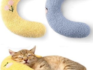 Pack of 2 Pillows for Cats, Washable, Soft Fluffy Pet Soothing Toy, Catnip Plush Toy, Neck Pillow for Pets, U-shaped Pillow for Sleeping, Resting, Playing