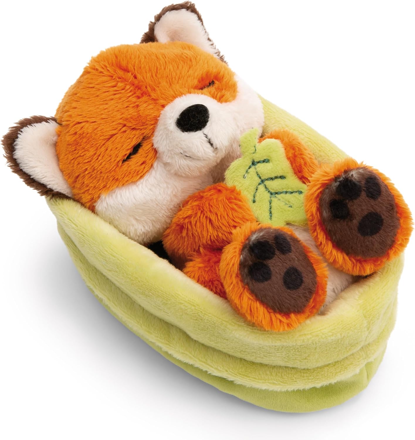 Cuddly Toy Fox with Leaf 12 cm Sleeping in Basket - Orange - Soft Plush Toy - Cute Plush Toy for Cuddling and Playing, for Children and Adults -