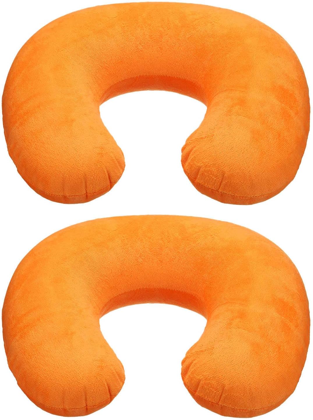 2pcs Inflatable Travel Pillow Airplane Neck Pillow Plush U-Shaped with Removable Washable Cover Blow Up for Office Sleeping Neck Chin Lumbar Support, Orange