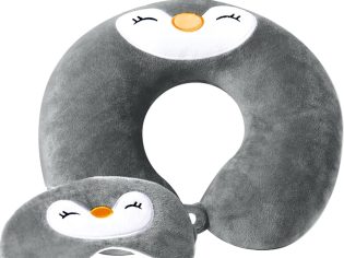 Travel Pillow Animal Neck Support, U-Shaped Memory Foam Penguin Travel Pillow Adult Neck Pillow Children Neck Pillow with Cute Sleeping Mask for Car Train Office Home (Grey