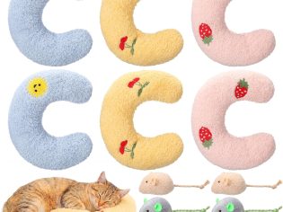 6 Pack Cat Pillow and Mouse Toy Set, Calming U Shaped Pet Neck Pillows, 8'' Soft Fluffy Chin Rest Sleeping Bed for Small Dogs, Joint Relief Cervical Support, Indoor Outdoor Use